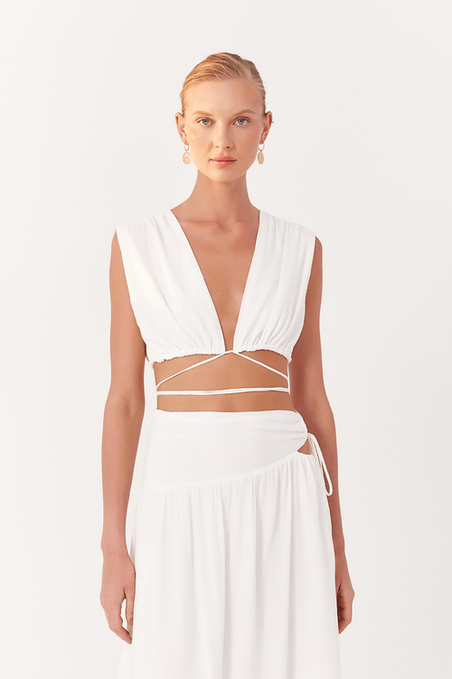 Ruched Crepe Blouse With Tie