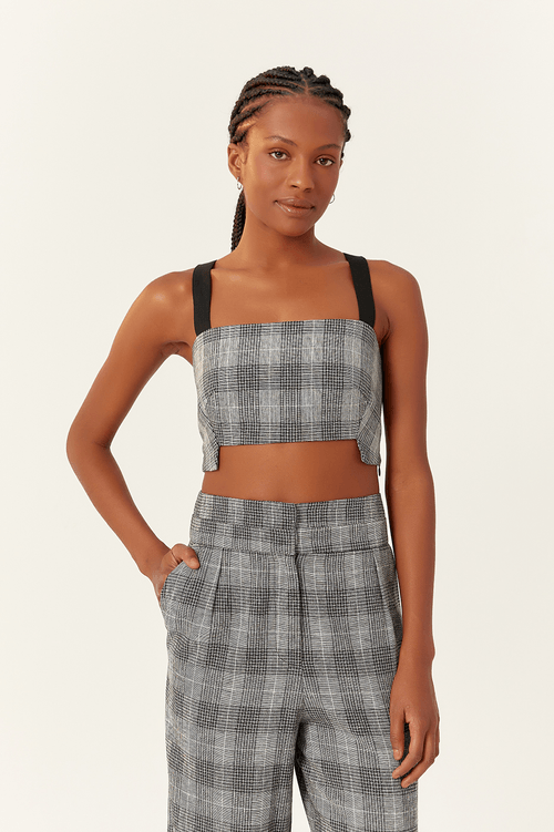 Plaid Lace-up Strappy Straight Top