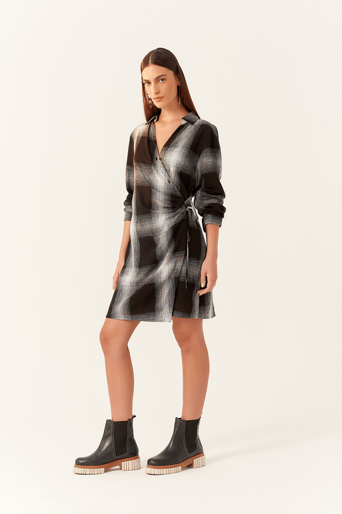 SHORT CHECKERED DRESS WITH SIDE TIE