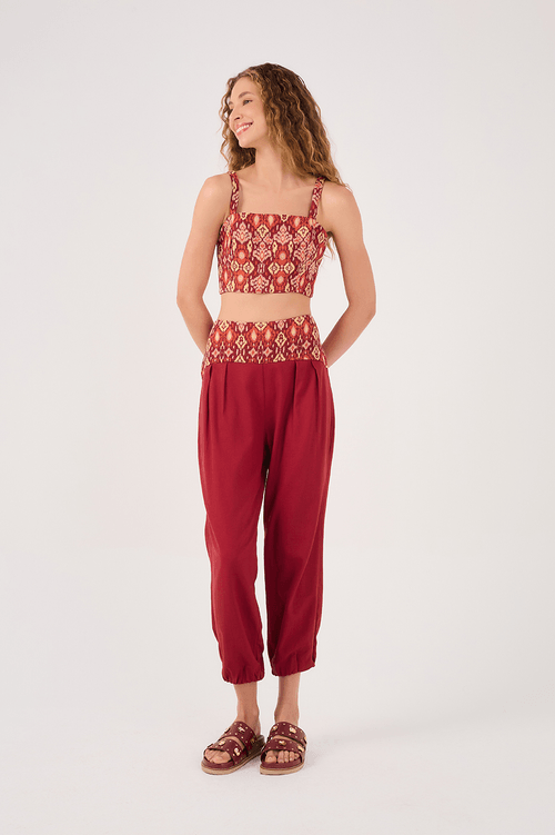 IKAT EMBROIDERED WAIST LINEN PANTS