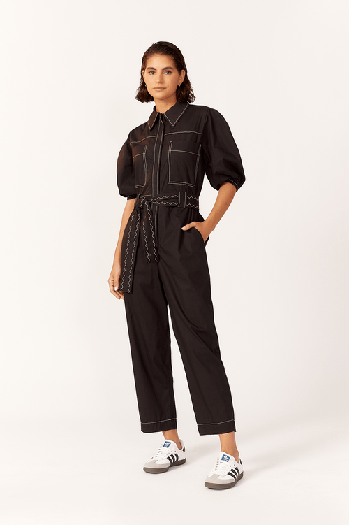 Utility Jumpsuit with Embroidered Stripe