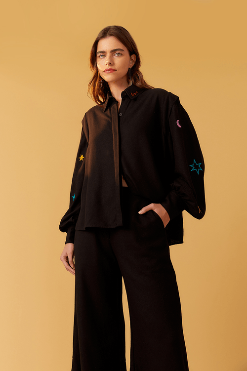 LINEN SHIRT WITH EMBROIDERED STARS