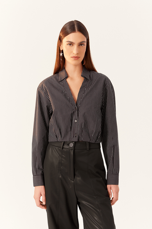 COTTON STRIPED SHIRT WITH PLEATS AT THE HEM