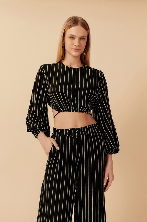 STRIPED BLOUSE WITH WAIST TIE