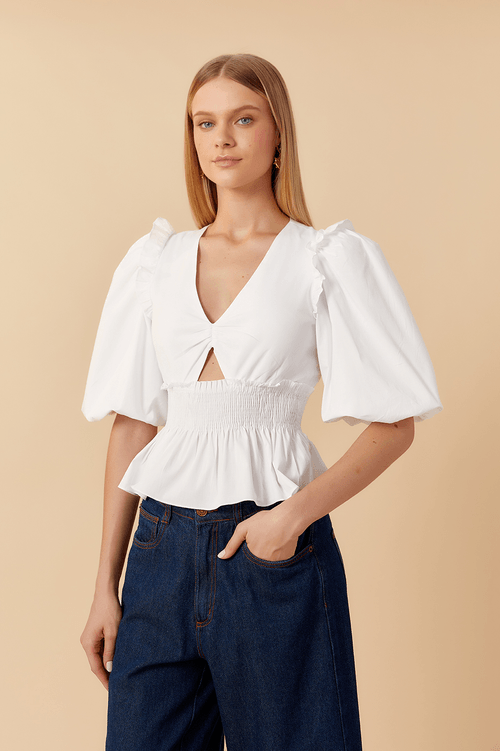 PUFFED SLEEVE COTTON BLOUSE