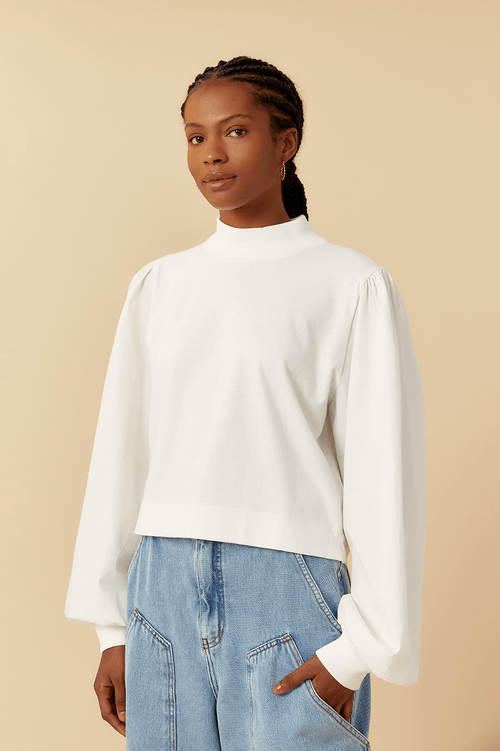 TURTLENECK BLOUSE WITH FABRIC SLEEVES