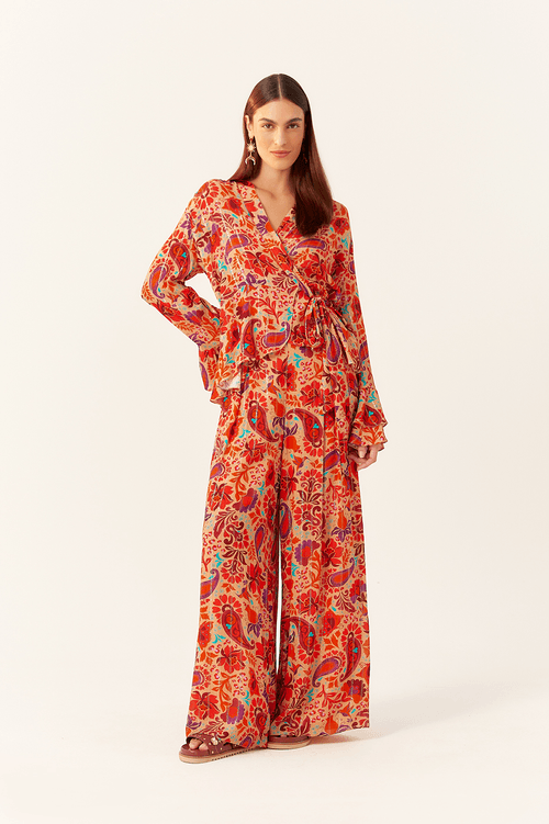 PALAZZO LUREX PANTS WITH MANTRA PRINT