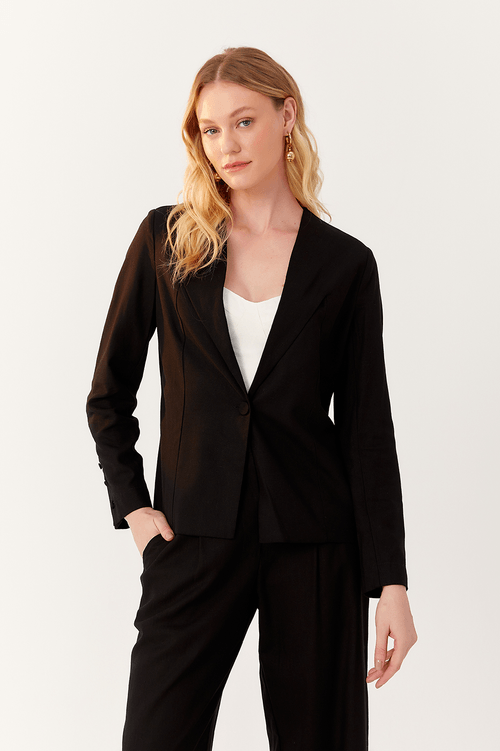 LINEN BLAZER WITH BUTTONED CUFFS