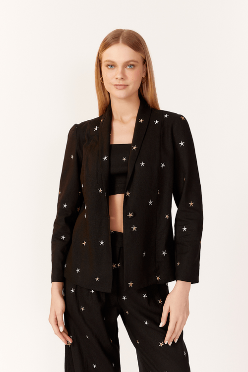 LUREX STAR EMBROIDERY LINEN BLAZER