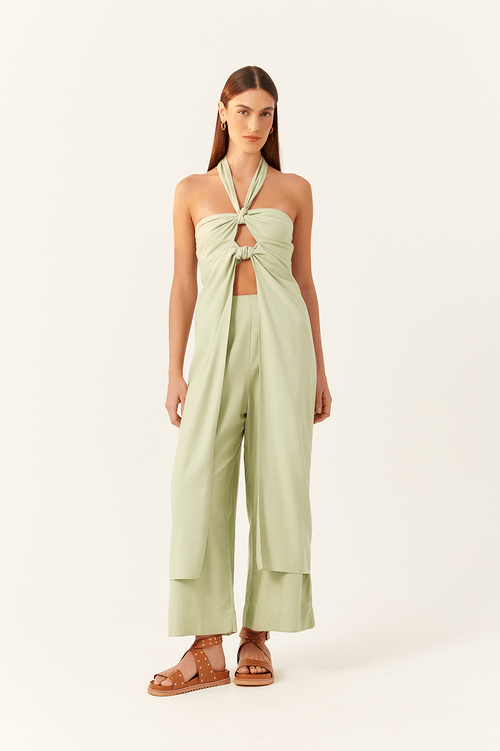 FRONT DOUBLE KNOT LINEN JUMPSUIT