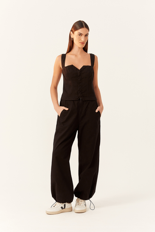 CORSET STYLE TWILL JUMPSUIT