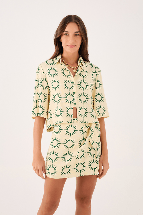 Cropped Linen Shirt with Raiar Print