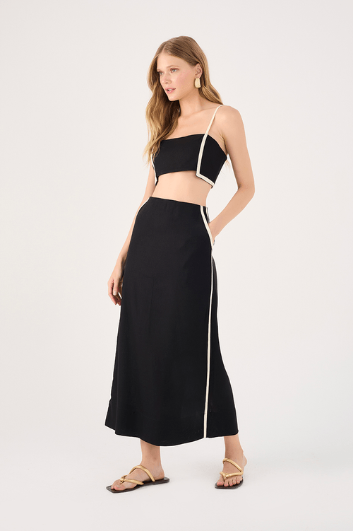 Linen Midi Skirt with Lively Edges