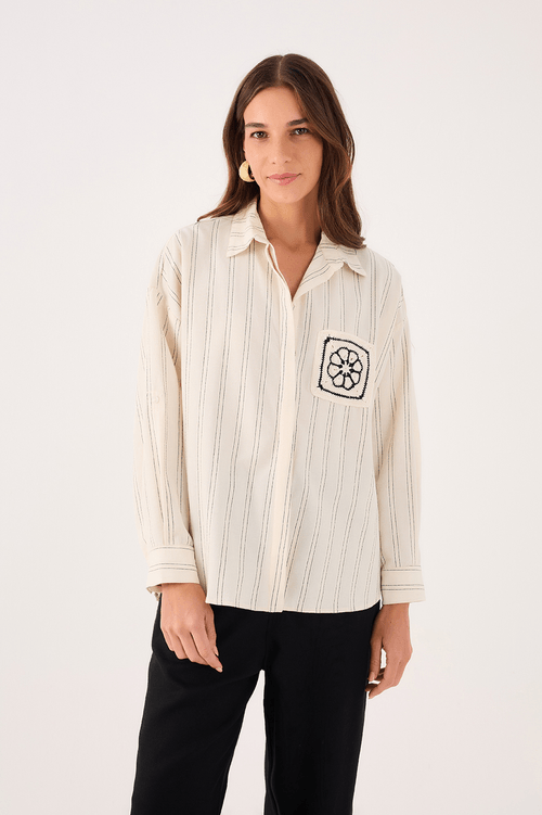 Striped Shirt with Crochet Pocket