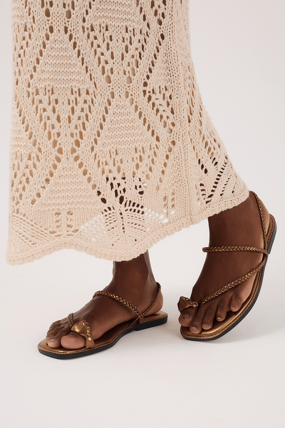 Flat Sandal with Metallic Knot Detail in Bronze - 34