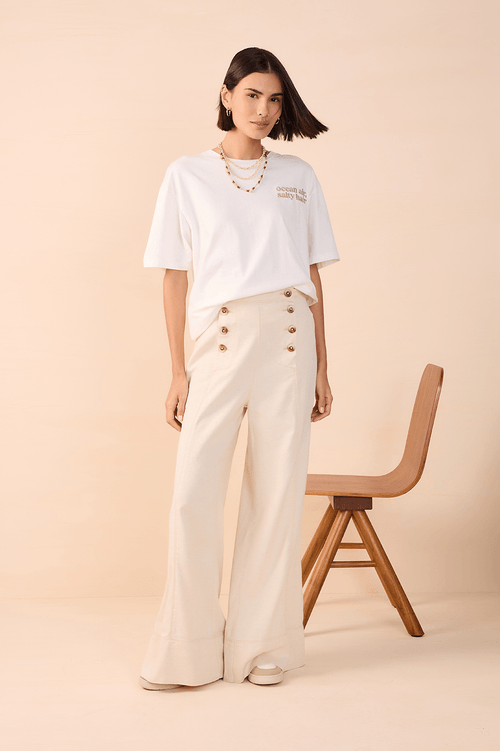 Linen Twill Trousers with Buttons