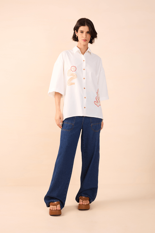 Loose Shirt with Sun Embroidery