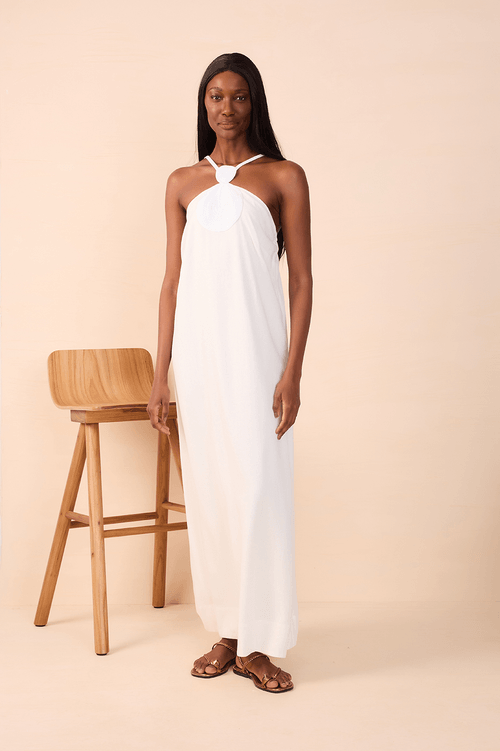 Linen Cropped Dress with Ball Neckline