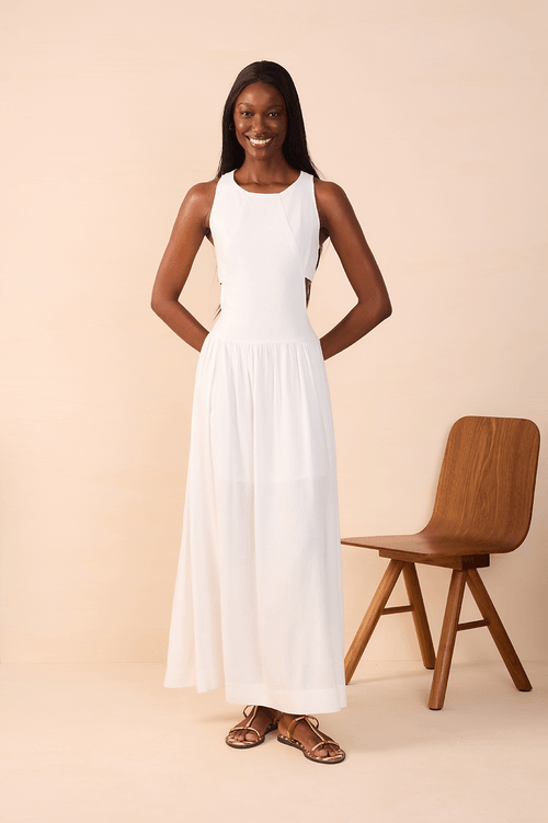 Linen Cropped Dress with Side Cutout