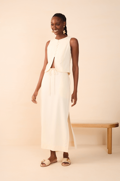 Linen Cropped Skirt with Tie Waist