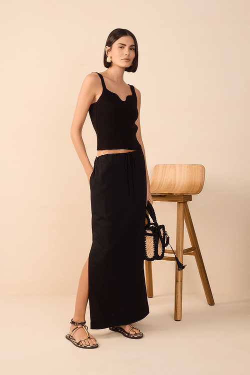 Linen Cropped Skirt with Tie Waist