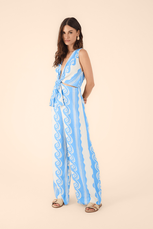 Linen Jumpsuit with Breakwater Print