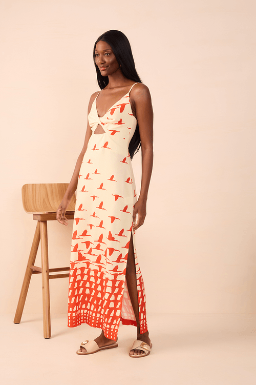 Linen Cropped Dress with Guarás Print