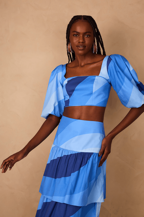 Waves Print Sleeve Top