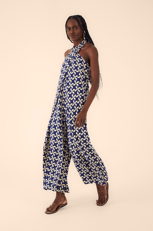 Crepe Jumpsuit with Pinwheel Print