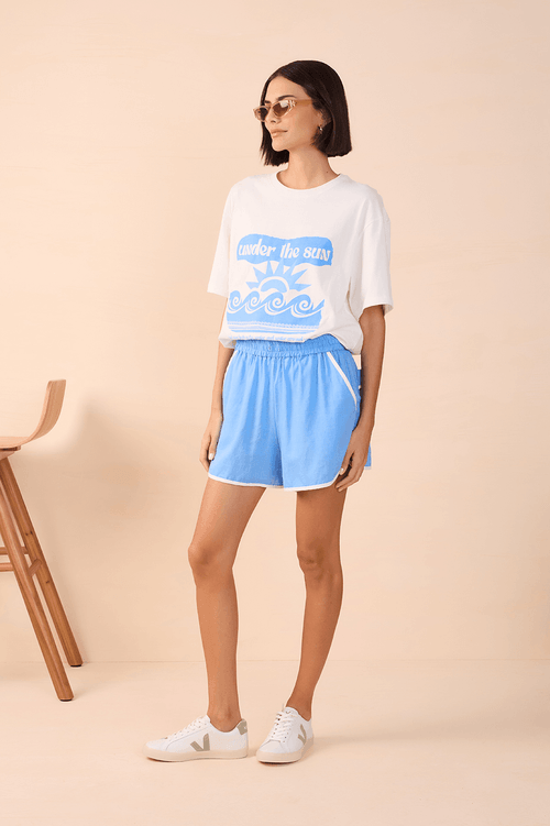 Shorts with elastic waistband and contrasting bias
