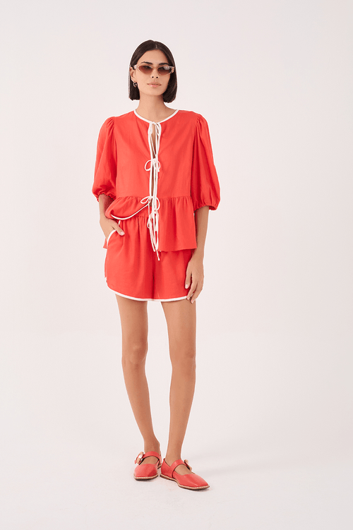 Shorts with elastic waistband and contrasting bias