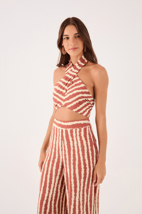 Crepe Crossover Top with Caraíva Print