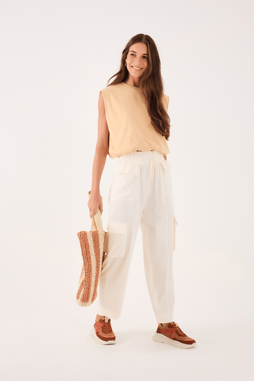 Linen Trousers with Elastic and Tie