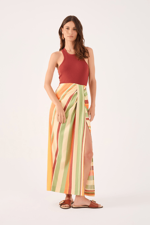Linen Pareo Skirt with Calm Print