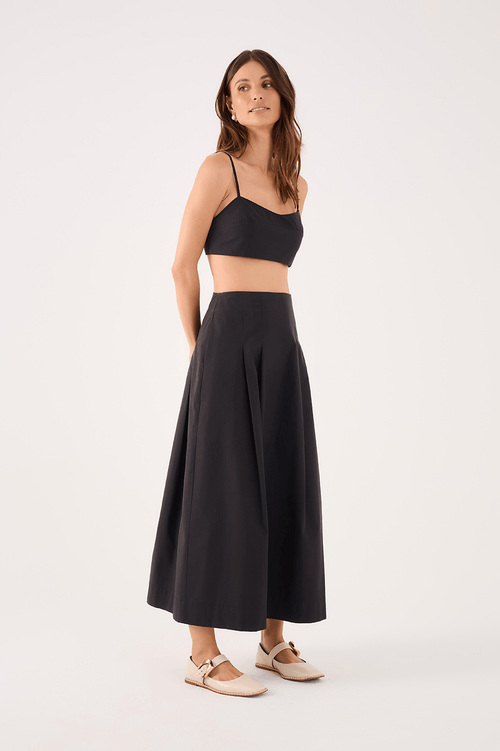 Cotton Midi Pleated Skirt