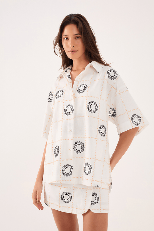 Linen Shirt with Sun Embroidery