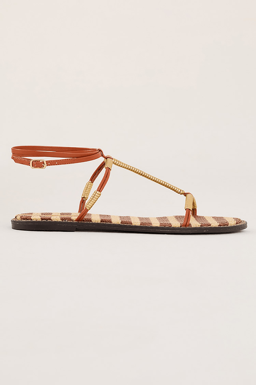 Raffia Stripe Strappy Flat Sandal