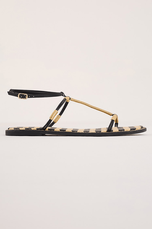 Raffia Stripe Strappy Flat Sandal