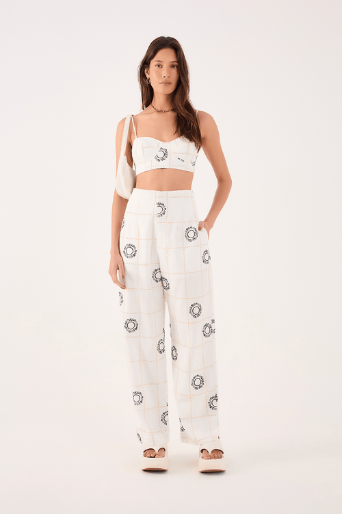 Carrot Linen Trousers with Sun Embroidered