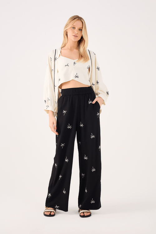 Linen Kimono with Coconut Trees Embroidery