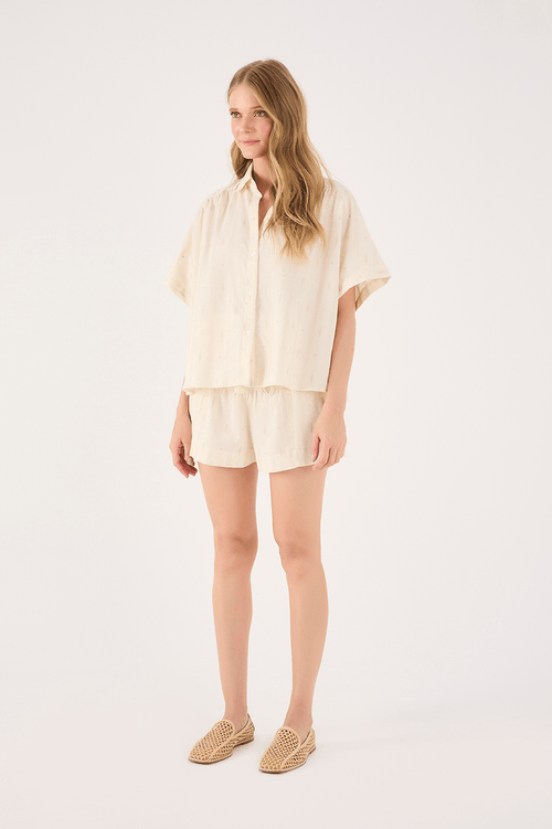 Linen Shirt with Embroidered Paths