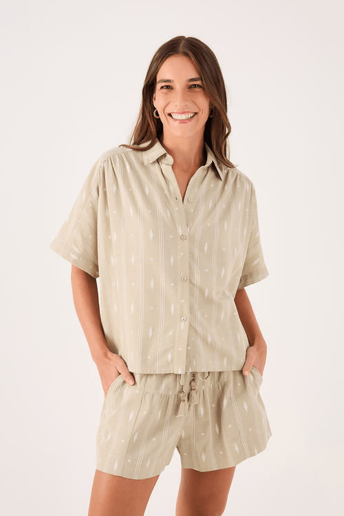 Linen Shirt with Embroidered Paths