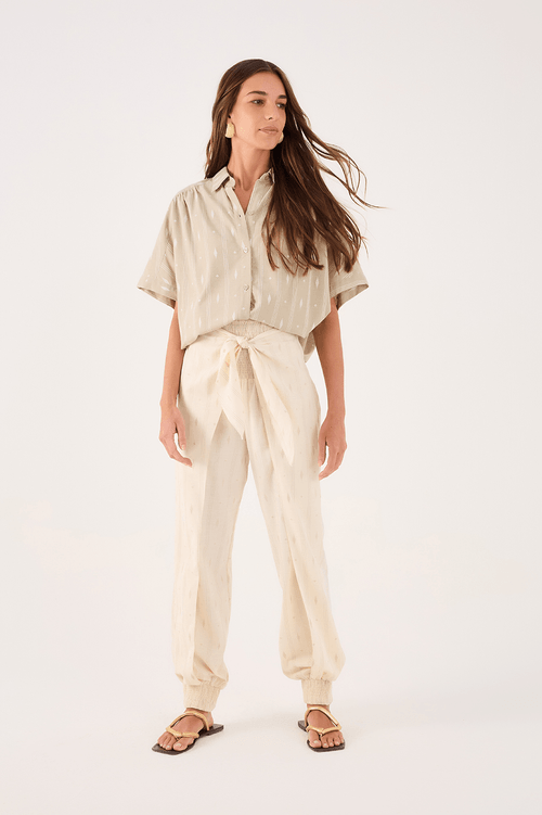 Linen Trousers with Embroidered Paths