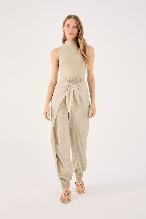 Linen Trousers with Embroidered Paths