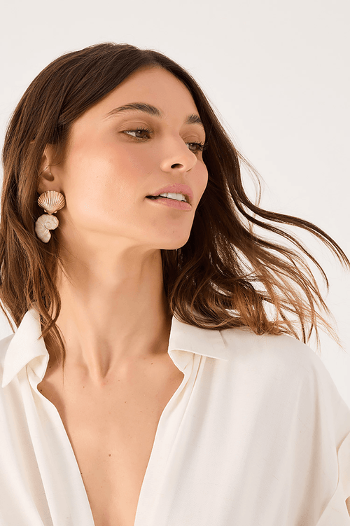 Shell Earring with Enameled Detail