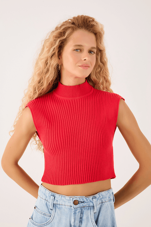 High Neck Tricot Blouse