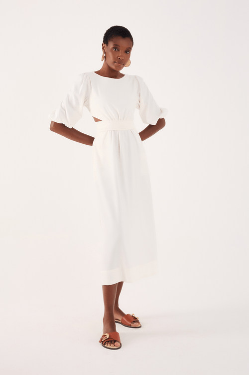 Linen Midi Dress with Cutouts and Ties