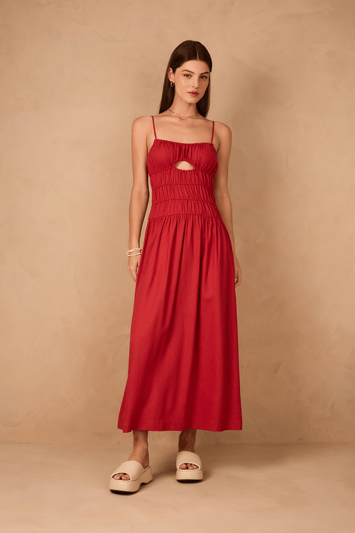 Cropped Linen Dress with Gatherings