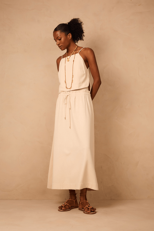 Linen Midi Skirt with Tie