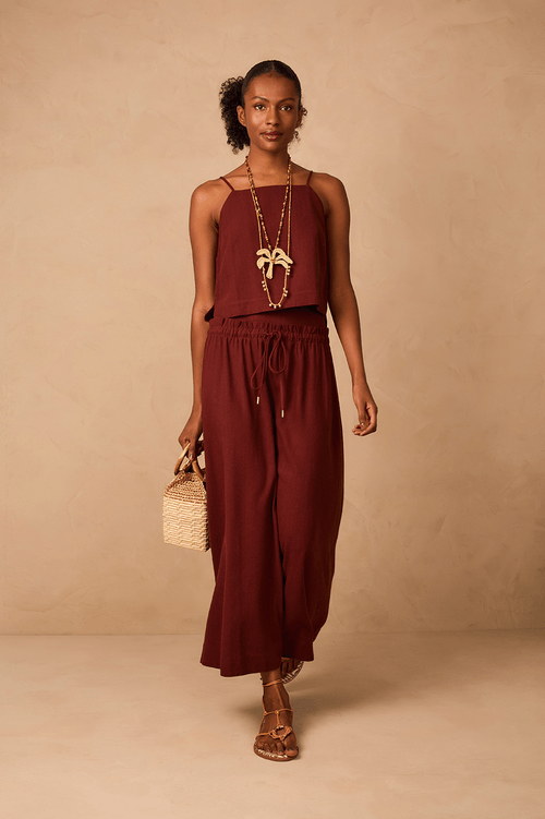 Linen Midi Skirt with Tie